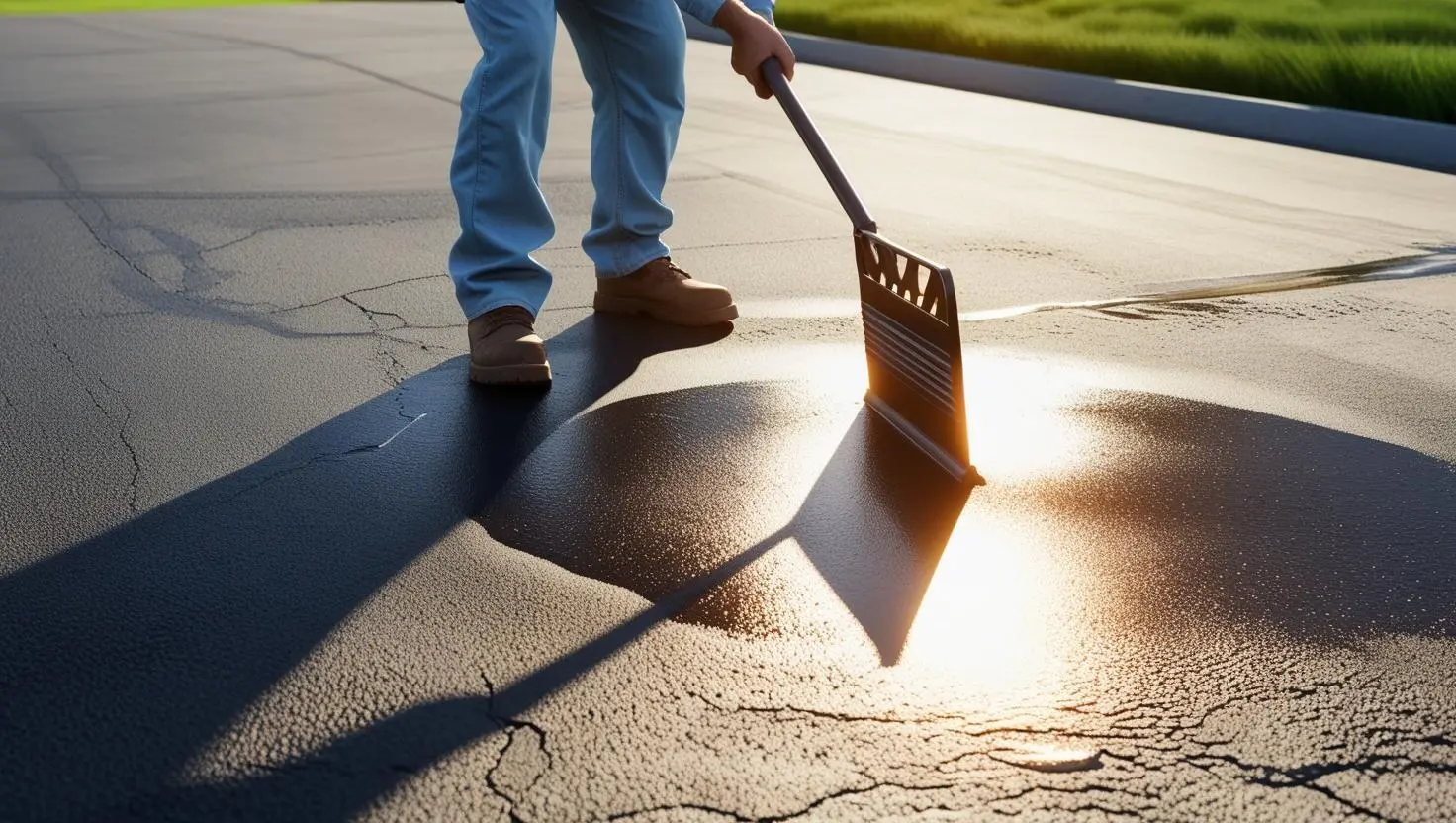 Applying asphalt driveway sealer with a squeegee