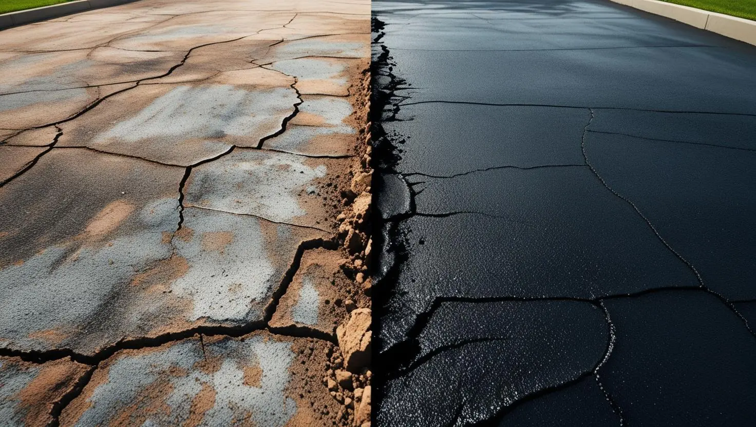 Before and after using asphalt driveway sealer