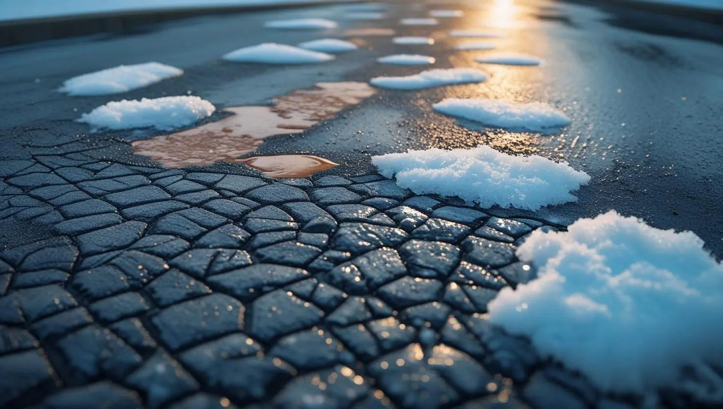 Sealed asphalt driveway in winter to prevent water damage